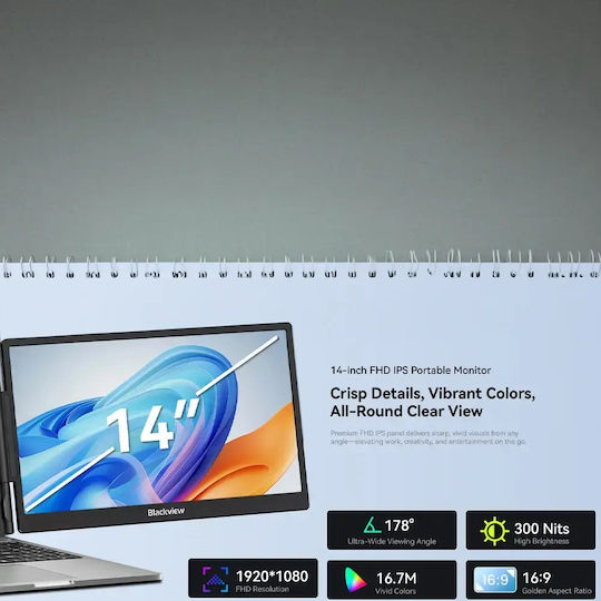 Blackview 14' Single Laptop Screen Extender Lcd 60hz 1080p Black Scm5