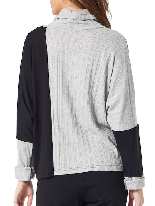 Bluza Damă Pulover Mânecă Lungă Cu Guler Înalt Gri