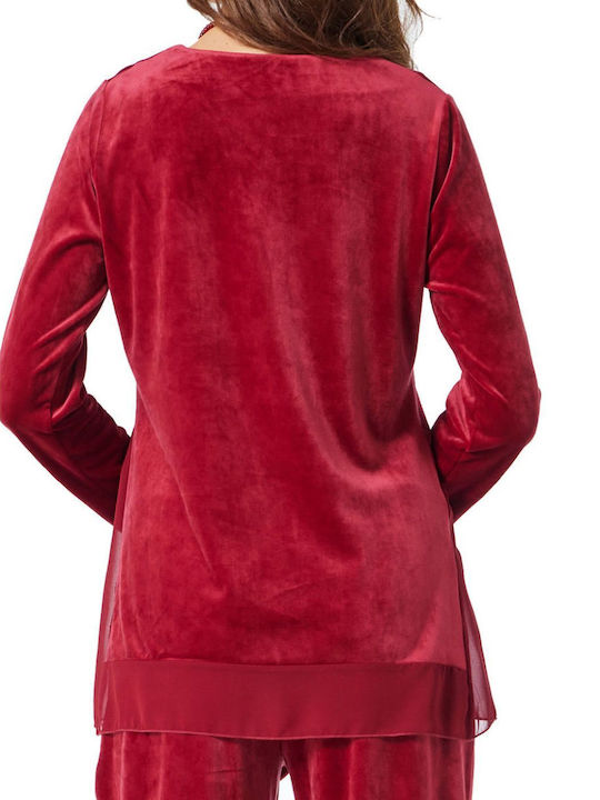 Women's Velvet Long Sleeve Blouse Bordeaux