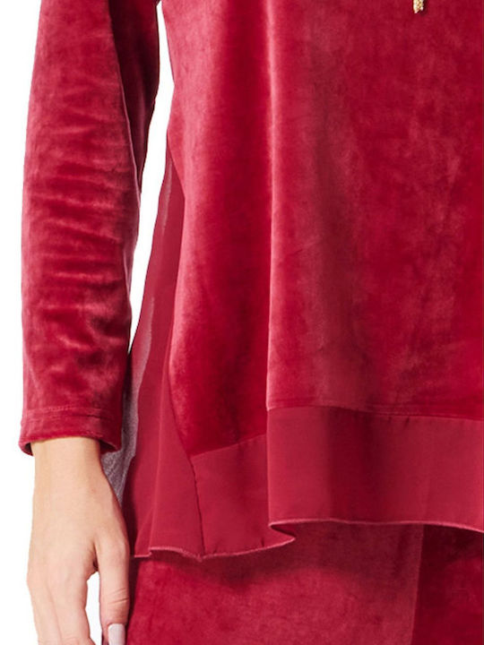 Women's Velvet Long Sleeve Blouse Bordeaux