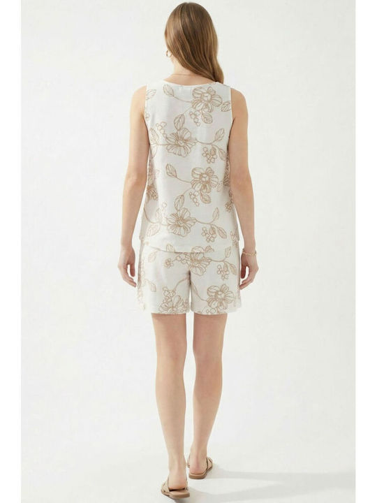 Women's Sleeveless Blouse with V-Neckline Ecru