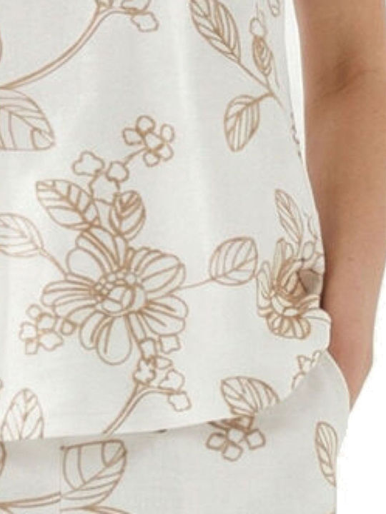 Women's Sleeveless Blouse with V-Neckline Ecru