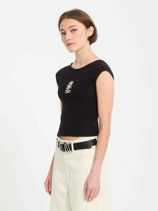 Γυναικείο Crop Top Βαμβακερό Αμάνικο Black Black