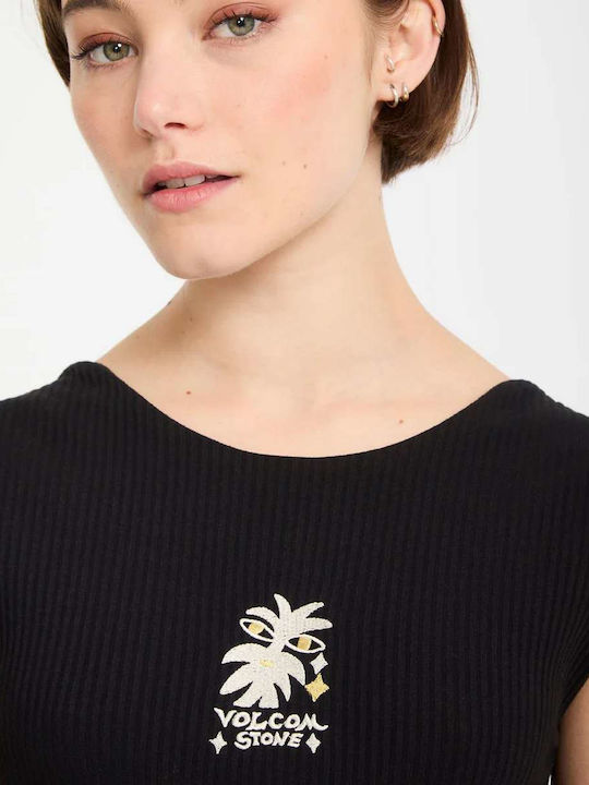 Γυναικείο Crop Top Βαμβακερό Αμάνικο Black Black