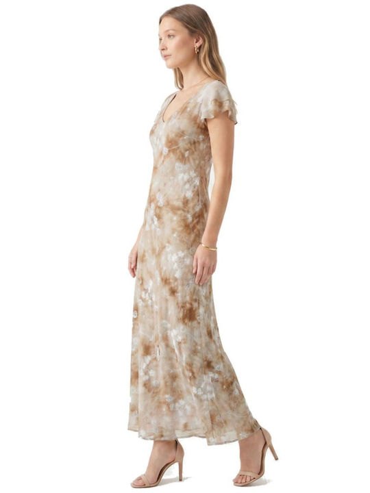 Maxi Damenkleid mit Rüschen Beige