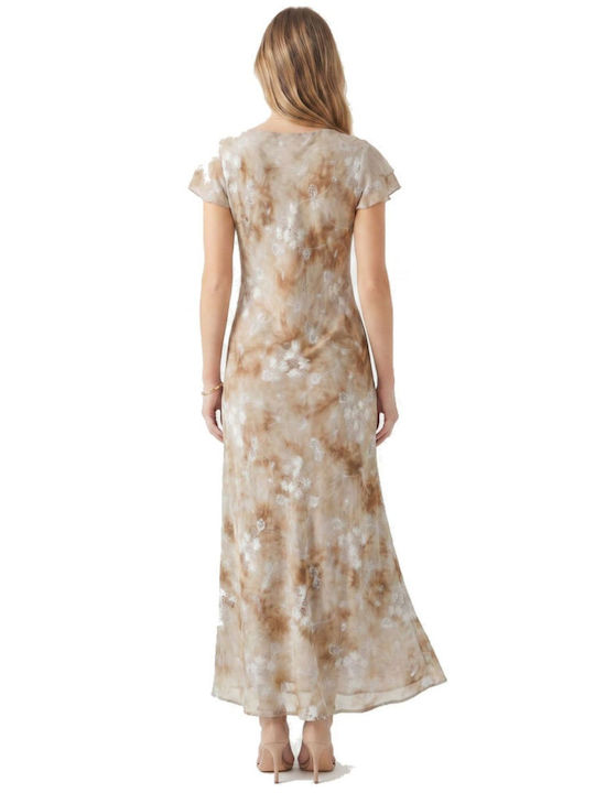 Maxi Damenkleid mit Rüschen Beige