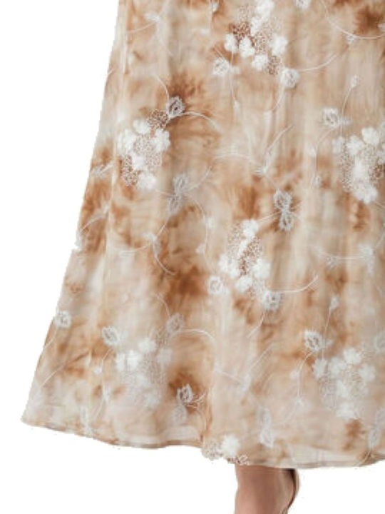 Maxi Damenkleid mit Rüschen Beige