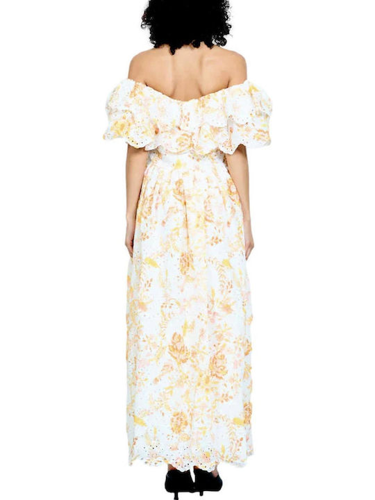 Damen Sommer Maxi Kleid mit Rüschen Weiß