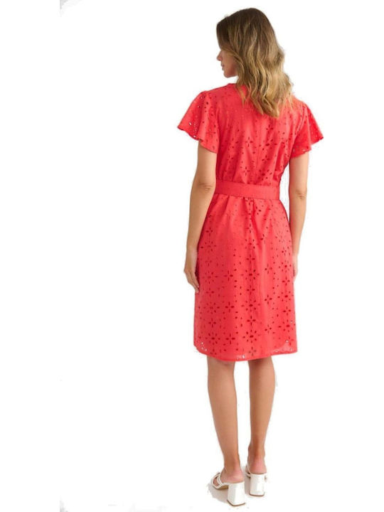 Summer Midi Dress with Ruffles Coral