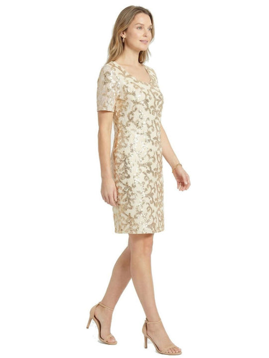 Rochie Mini De Seară Cu Dantelă Ecru
