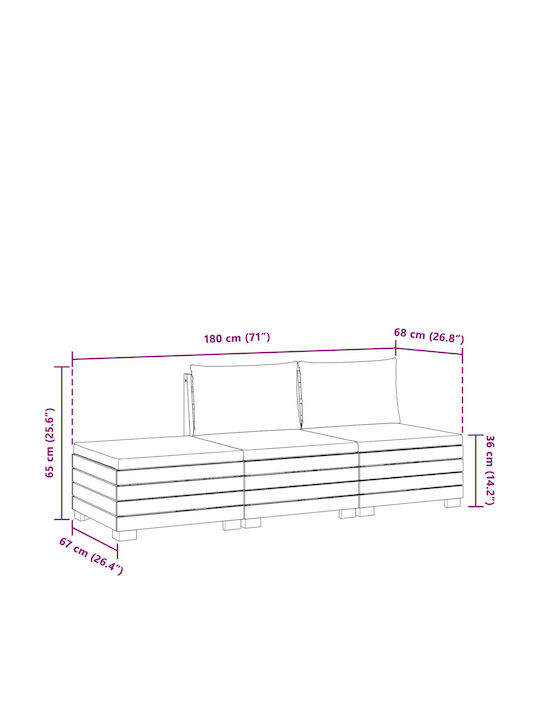 Drei-Sitzer Outdoor-Sofa Hölzernes mit Kissen