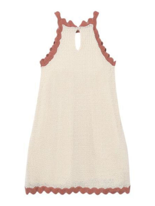 Girls Dress Sleeveless Knitted Set with Coat and Accessories Beige Port