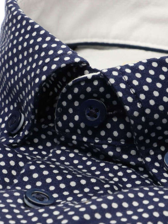 Long Sleeve Shirt In Regular Fit Polka Dot Blue-White