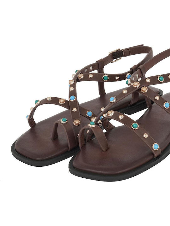 Damen Flache Sandalen Braun