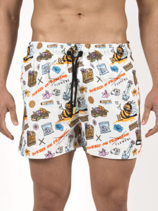 Buzzed On Flowers Men's Swimwear Shorts White Floral