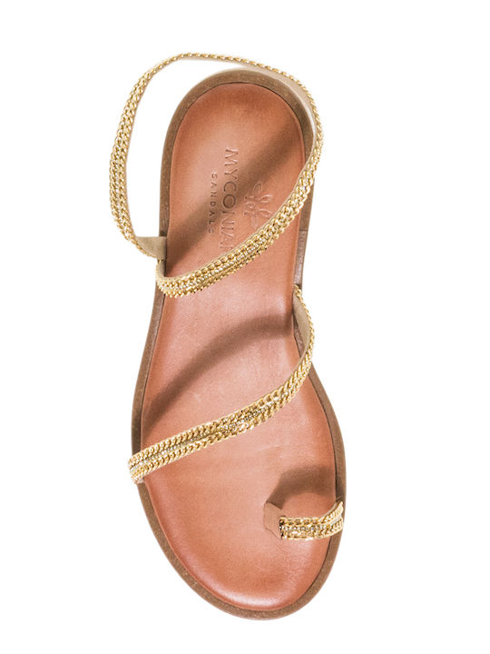 Myconian Leather Women's Flat Sandals Gold