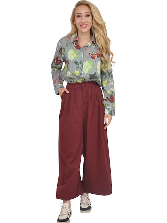 Damen Stoffhose mit Gummiband in Gerader Bein Stil Rot