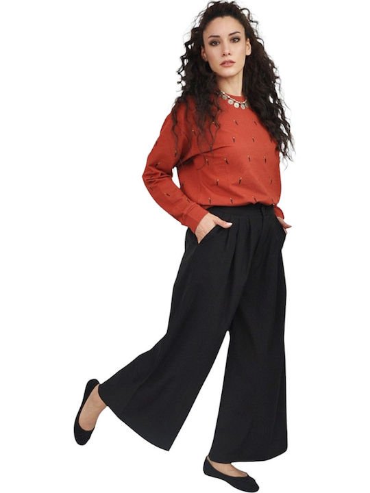 Damen Stoffhose mit Gummiband in Gerader Bein Stil Rot