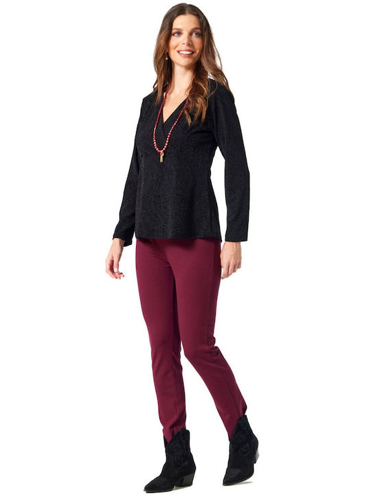 Damen Stoffhose mit Gummiband Bordeaux