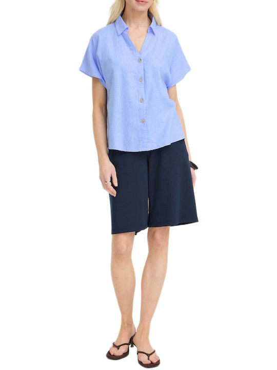 B.Younq Short Sleeve Women's Linen Shirt Light Blue