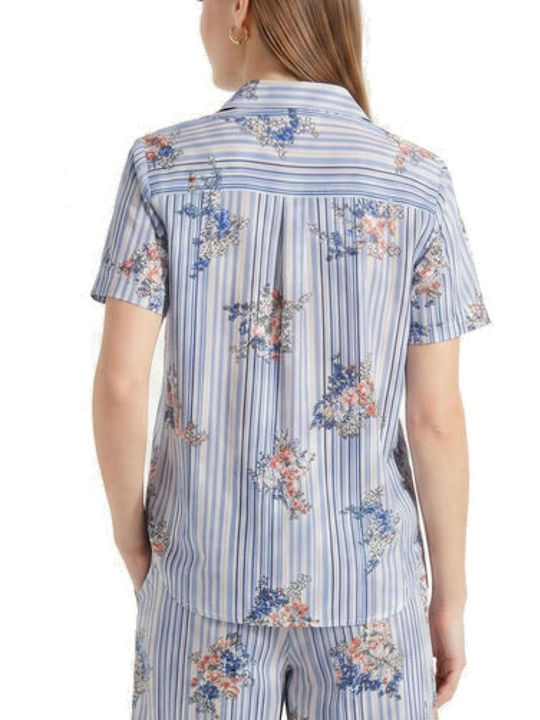 Long Sleeve Women's Light Blue Striped Shirt