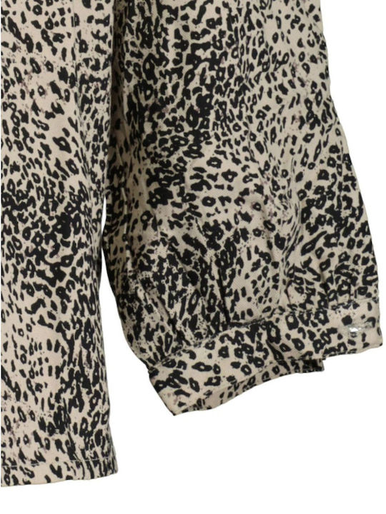 Langärmeliges Damenhemd Beige-Schwarz