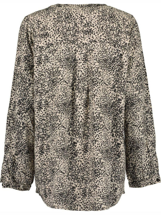 Langärmeliges Damenhemd Beige-Schwarz