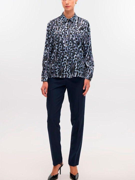 Long Sleeve Women's Satin Shirt Blue