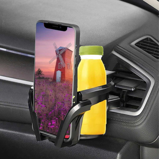 Car Cup Holder with Mobile Mount 1 Slot for AC Vent in Black Colour