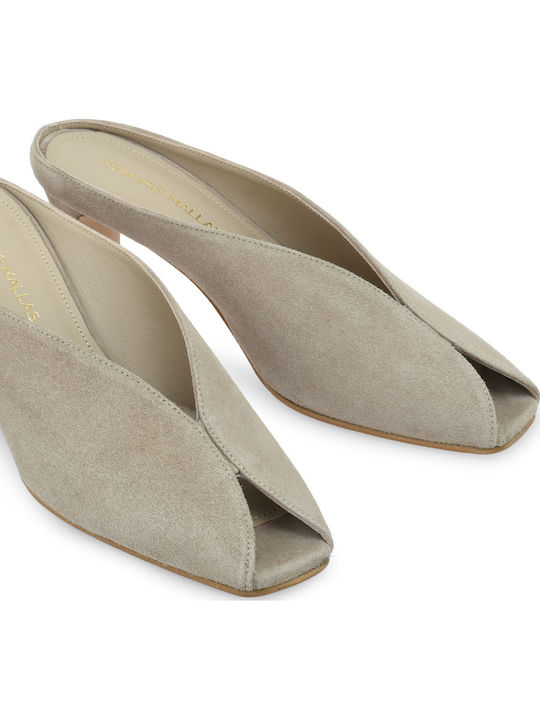Suede Mules με Χαμηλό Τακούνι σε Μπεζ Χρώμα