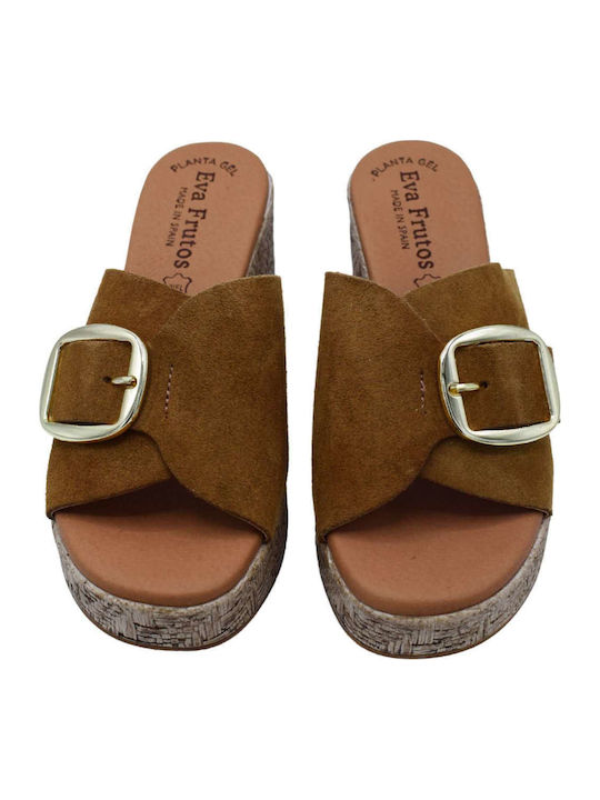 Leather Mules with Heel in Tabac Brown Colour