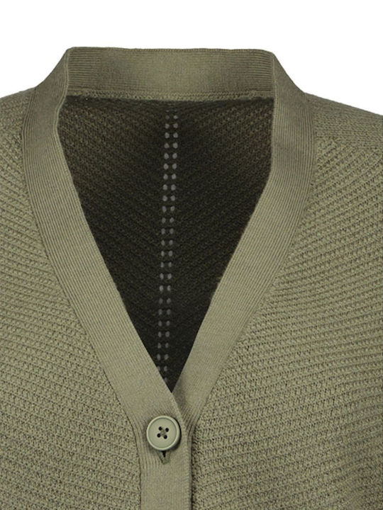 Gestrickte Damen Strickjacke mit Knöpfen Olivgrün
