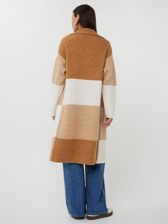 Long Women's Knitted Cardigan Camel