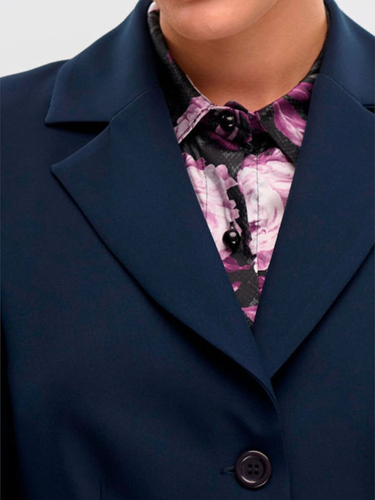 Fibes Damen Krepp Blazer Blau
