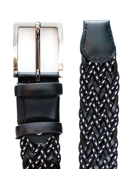 Elastic Men's Leather Knitted Blue Belt