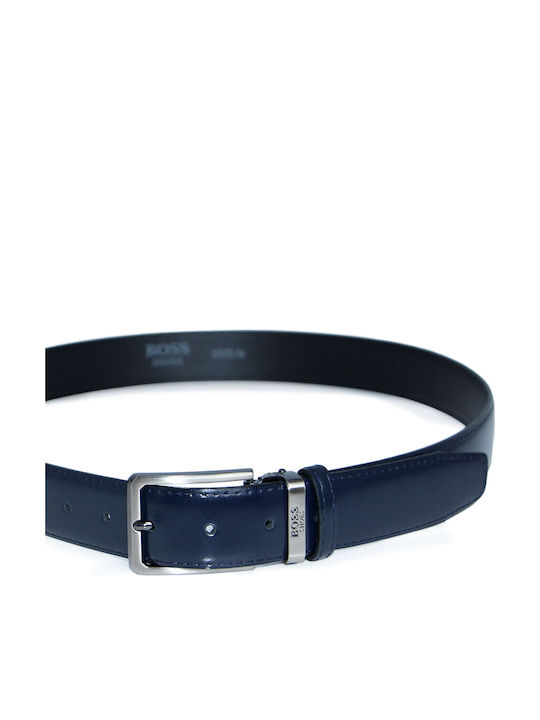 Men's Belt Leather Knitted Blue
