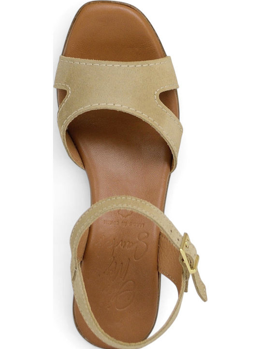 Damen Sandalen Aus Leder Beigen