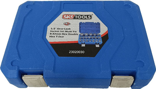 SKS Tools Καρυδάκια Εξάγωνα με Καρέ Υποδοχής 1/2", 3/8", 3/4" Σετ 19τμχ