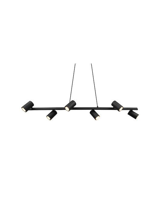 Trio Lighting Retro Marley Adjustable Pendant Light Black Rail for 6 Bulbs GU10 115x20x150cm