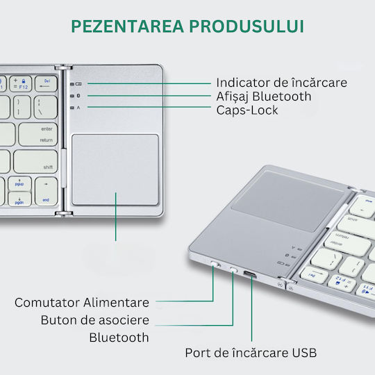 DB-0023 Wireless Bluetooth Keyboard with Touchpad English US Silver