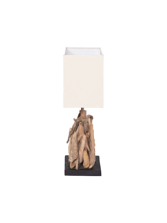 Freebox Table Lamp with White Shade and Brown Base