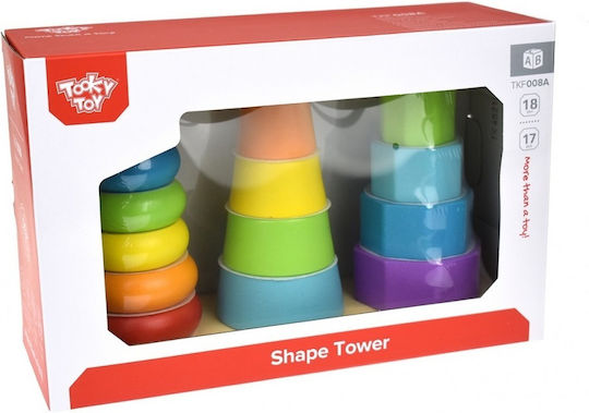 Tooky Toys Παιχνίδι Στοίβαξης Πύργοι Στοίβαξης Γεωμετρικά Σχήματα από Ξύλο για 18+ Μηνών