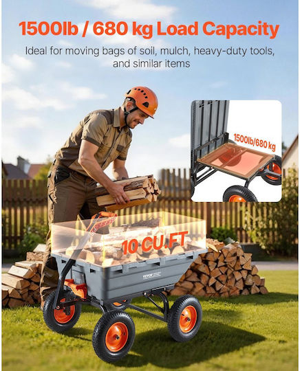 Garden Cart Log Transport Metallic with Maximum Load Capacity 680kg