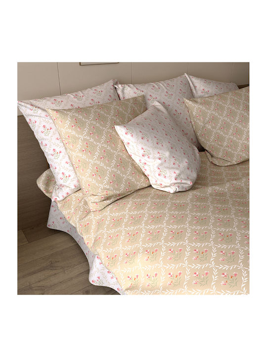 Charalambidis Textiles King Size Bed Sheet with Rubber Hugger 200x260cm Beige