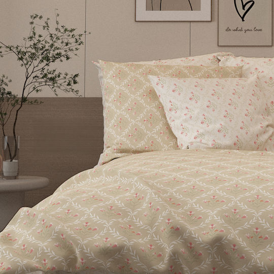 Charalambidis Textiles Σεντόνι Υπέρδιπλο με Λάστιχο 160x260εκ. Μπεζ