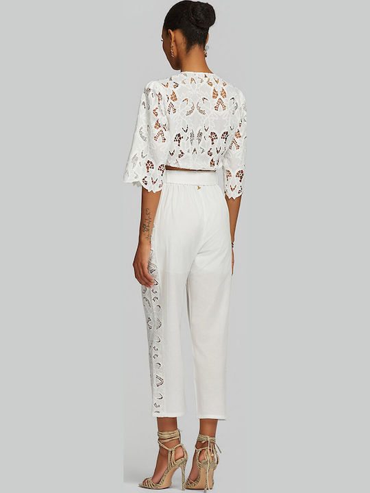 Women's High Rise Fabric Trousers White