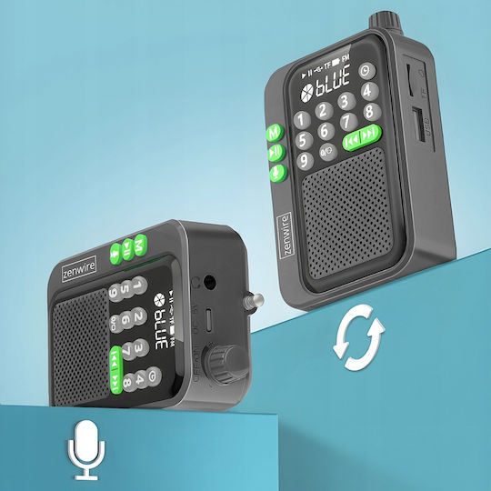 Zenwire Y1 Φορητό Ραδιόφωνο Επαναφορτιζόμενο με Bluetooth και USB Μαύρο