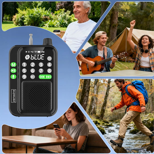 Zenwire Y1 Φορητό Ραδιόφωνο Επαναφορτιζόμενο με Bluetooth και USB Μαύρο