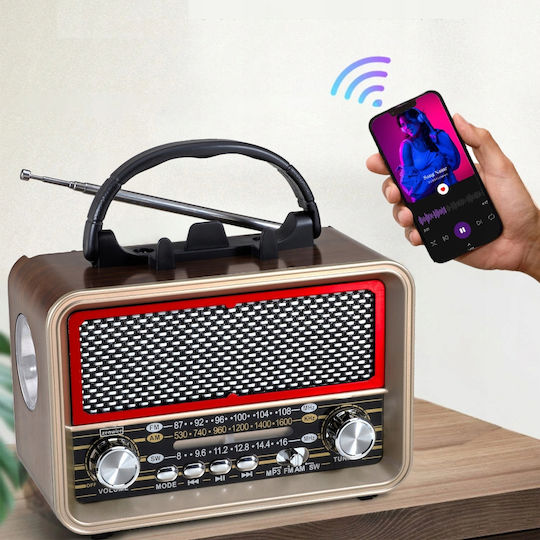 1234580 Retro Φορητό Ραδιόφωνο Ηλιακό με Bluetooth και USB Καφέ