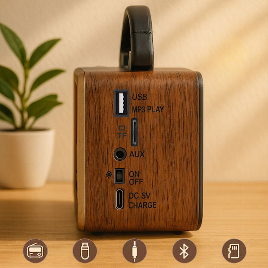 1234580 Retro Φορητό Ραδιόφωνο Ηλιακό με Bluetooth και USB Καφέ